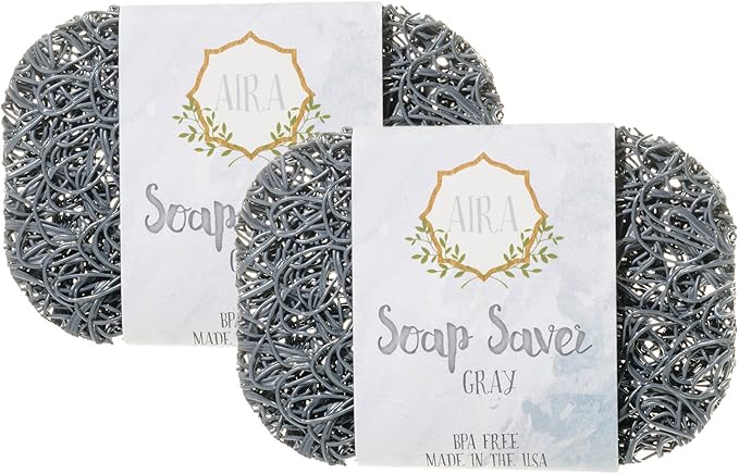 Aira Soap Saver - Dish & Holder Accessory - BPA Free Shower & Bath Holder - Drains Water, Circulates Air, Extends Life - Easy to Clean, Fits All Dish Sets - Gray Double Pack