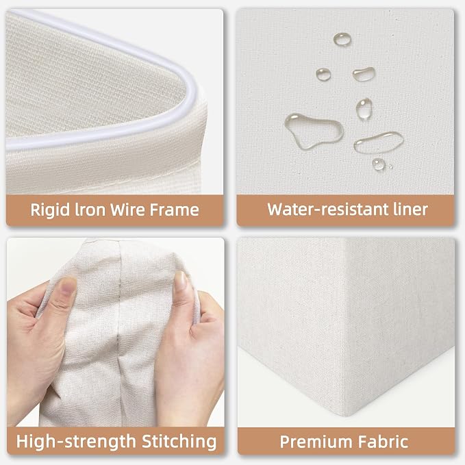 STORAGE MANIAC 3-Pack Large Laundry Hamper, 100L (26.4 Gal) Collapsible Laundry Basket with Bamboo Handles, Freestanding Waterproof Clothes Hamper for Laundry Room, Bedroom, Dorm, Towels, White