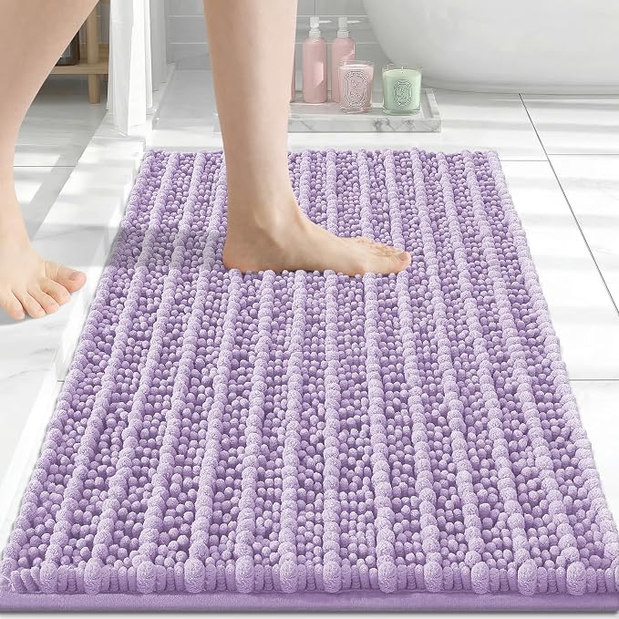 Arotive Bathroom Rugs Mat 24x16, Soft Absorbent Chenille Shaggy Bath Mat | Light Purple, Machine Wash Dry, Bath Rugs for Bathroom Floor, Tub and Shower, Home Decor Accessories