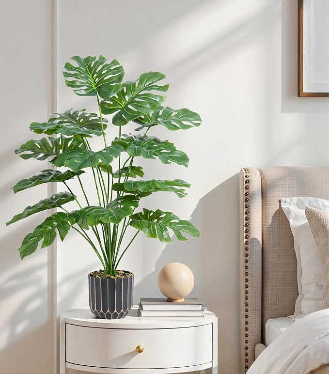 florisso 28" Fake Plants Artificial Monstera Plant Tall Faux Plants | Indoor Outdoor Tree, Fade-Resistant, Zero Maintenance, Premium Durable for Living Room Bedroom Home House Decoration