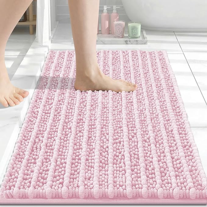 Arotive Bathroom Rugs Mat 24x16, Soft Absorbent Chenille Shaggy Bath Mat | Pink, Machine Wash Dry, Bath Rugs for Bathroom Floor, Tub and Shower, Home Decor Accessories