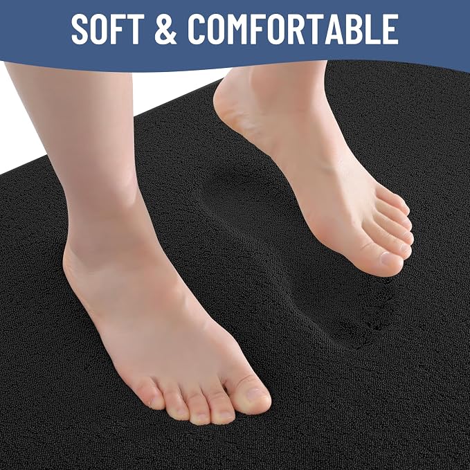Smiry Memory Foam Bath Mat 36x24, Extra Soft Absorbent Bathroom Rugs | Black Quick Dry, Machine Washable Bath Mats for Bathroom, Shower, Tub and Home Decor Accessories