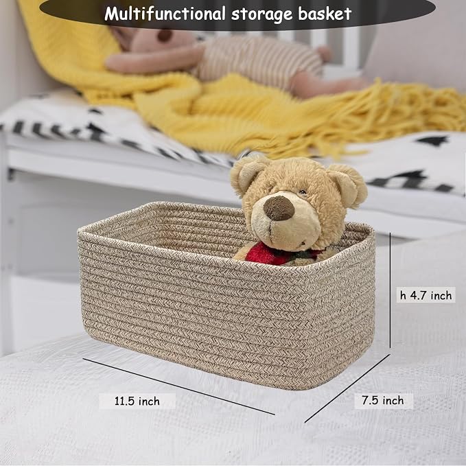 COMFY HOMI 11.5"x7.5"x4.7" Storage Baskets for Organizing | Cotton Rope Woven Basket | Toy Storage Bin Box | Basket for Shelves, Closet Organizer Bin, Decorative Closet Shelf, 3 Pack,