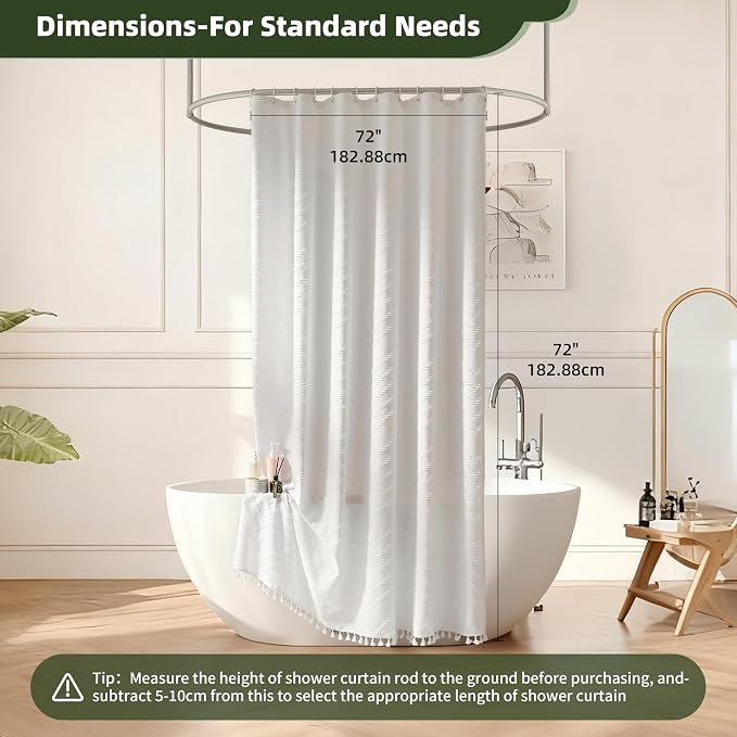 Siiluminisoy White Shower Curtain Fabric Boho Shower Curtain Cloth Textured Tufted Chevron Elegant Shower Curtains Waterproof for Bathroom 72" x 72"