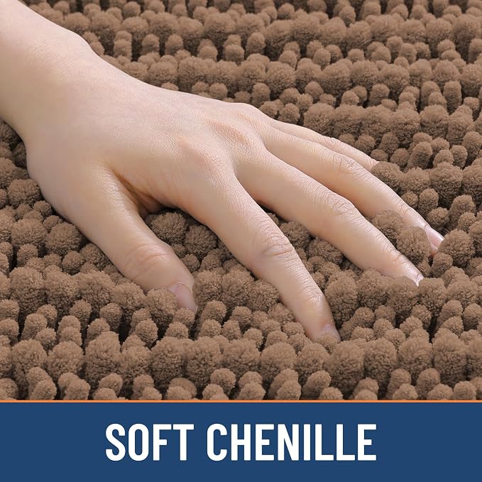 Smiry Bathroom Toilet Rugs U Shaped 24X20, Chenille Bath mats for Toilet | Mocha Extra Soft Absorbent Non Slip Rubber Backing Contour Bath Rugs for Toilet, Machine Washable Contoured Bath Mats
