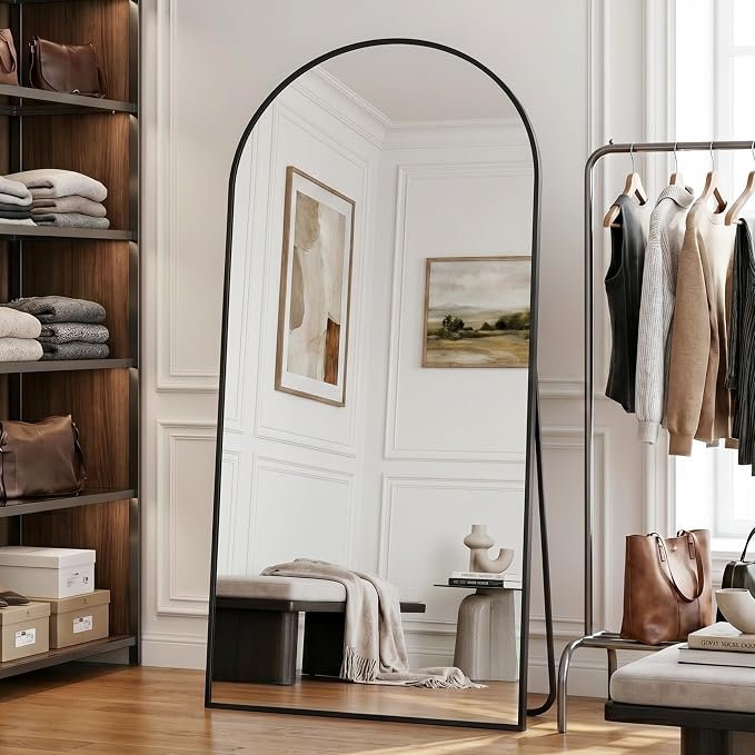 Full Length Mirror, 71" x 32" Arched Full Body Mirror Large Standing Floor Mirrors, Mirrors for Bedroom, Bathroom, Living Room Standing or Wall Leaning, Black