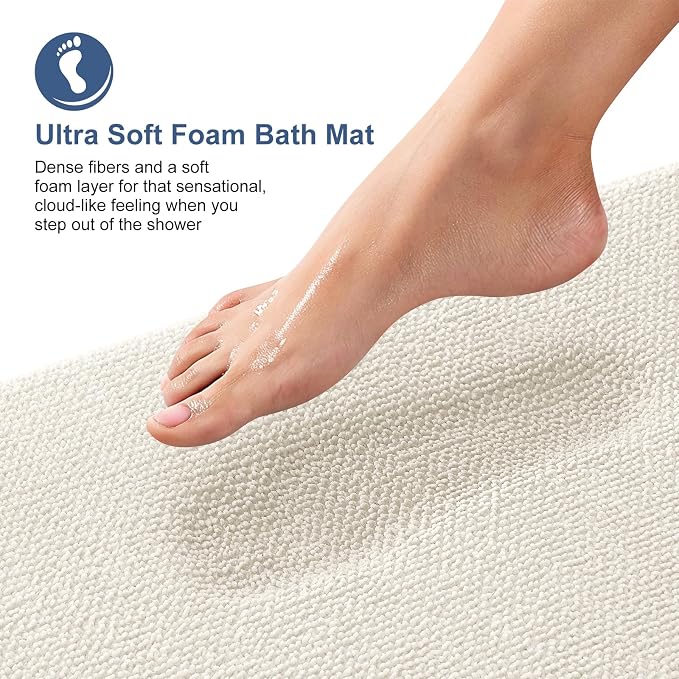 OLANLY Memory Foam Bathroom Runner Rugs 70x24, Absorbent Long Mat, Ivory | Soft Quick Dry Bath Rugs, Non-Slip Carpet, Machine Washable Mat for Bathroom Floor, Tub and Shower, Home Decor Accessories