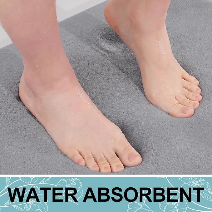 Smiry Memory Foam Bath Mat 24x16, Extra Soft and Absorbent Bathroom Rugs | Medium Grey, Quick Dry Machine Washable Non-Slip Bath Mat for Bathroom Floor, Shower and Tub