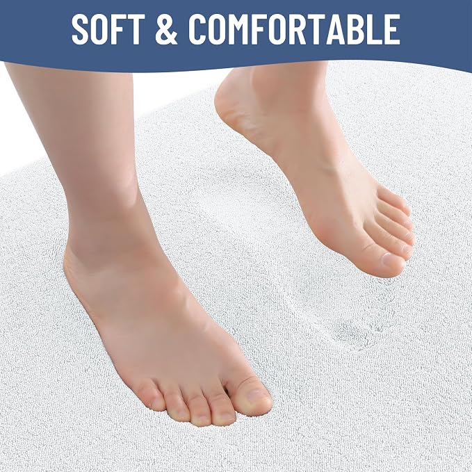 Smiry Memory Foam Bath Mat 24x16, Extra Soft Absorbent Bathroom Rugs | White Quick Dry, Machine Washable Bath Mats for Bathroom, Shower, Tub and Home Decor Accessories