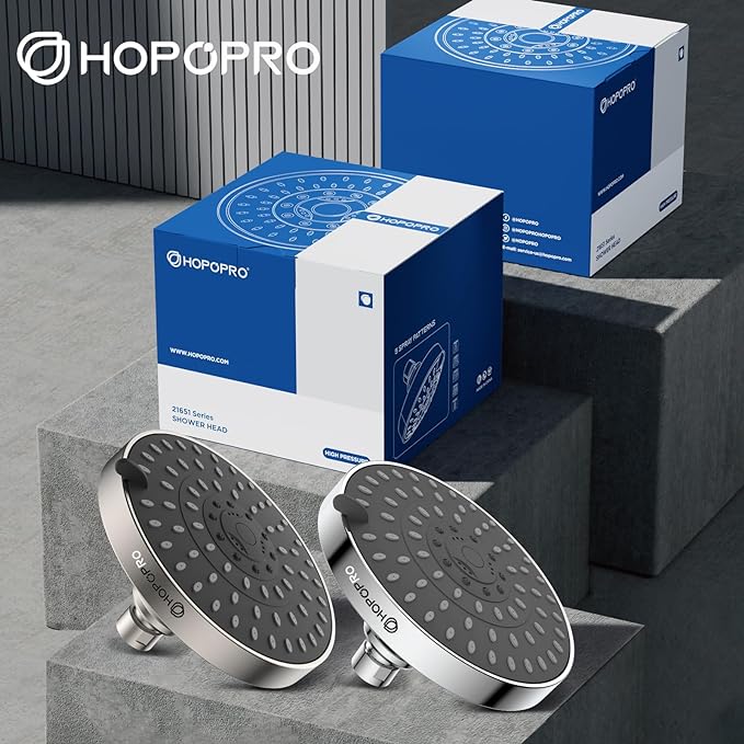 HOPOPRO 5-Mode High Pressure Shower Head - The Washington Post, NBC News, Today TV Show Recommended - High Flow Fixed Showerheads (6 Inch Brushed Nickel) | The Washington Post, NBC News, Today Recommended, Consumer Reports Tested High Flow Fixed Shower...