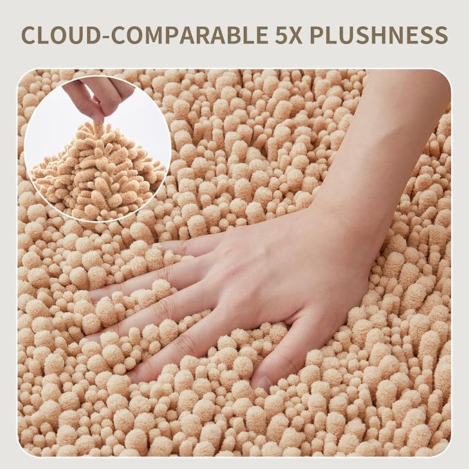 Toilet Rugs U-Shaped Mat 24x24, Contour Bathroom Mat - Ultra Soft & Absorbent Chenille, Quick-Dry, Machine Washable with Non Slip Barrier Backing, Beige