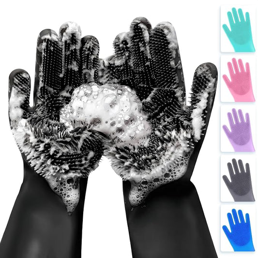 ALPENKOK Silicone Dishwashing Gloves with Scrubber – Non-Slip Silicone Gloves for Washing Dishes | Household Use