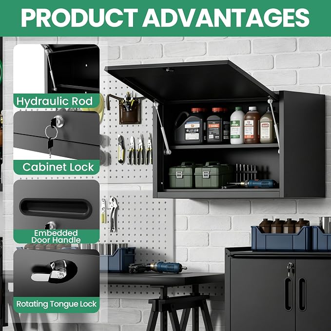 Garage Storage Cabinet System,Wall Cabinet & Locking Rolling Tool Cabinet with Doors and Adjustable Shelves