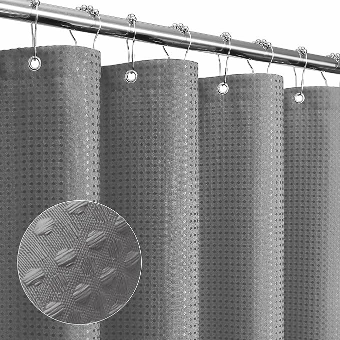 Extra Long Grey Fabric Shower Curtain, 72 x 84 | Tall Cloth-Textured Shower Curtain for Bathroom, Water Repellent, Machine Washable