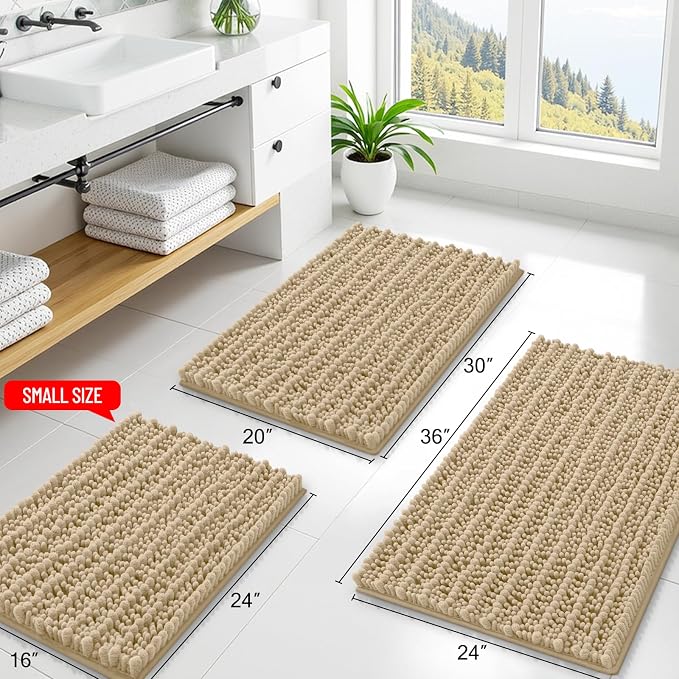 Smiry Bathroom Rugs 48X32, Extra Soft Rubber Backing Chenille Bath Mats | Beige Machine Washable Non Slip Quick Dry Bath Mats for Bathroom Floor, Tub, Shower, Home Decor Accessories