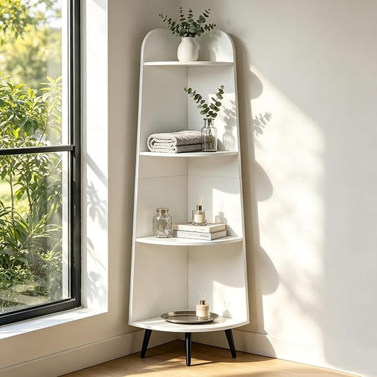 VECELO Large Tall Corner Shelf, 66.93" H 4-Tier Corner Storage Organizer, Freestanding Corner Display Rack for Living Room Bedroom Home Office, White