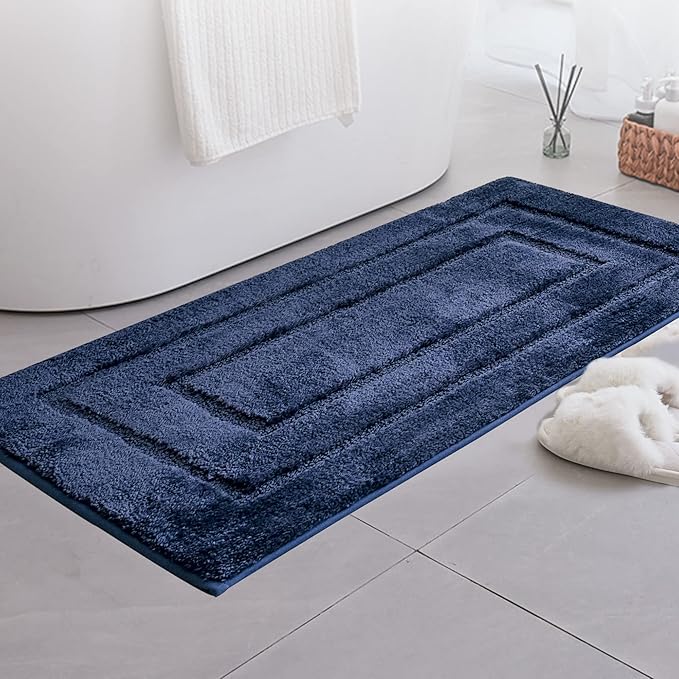 GRANNY SAYS Blue Bathroom Runner Rug 24" x 48", Soft Microfiber Bath Mat | Non-Slip long rug with TPR Backing, Absorbent, Machine Washable Extra Large Bath Rugs for Double Vanity, Shower, Tub