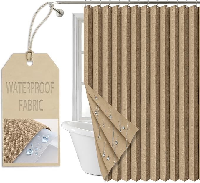 AJAZZ Magnetic Folding Shower Curtains Fabric Polyester Material Waterproof Shower Curtain Suitable for Family Hotel Homestay (Brown,72" W x 78" L) 1 Panel