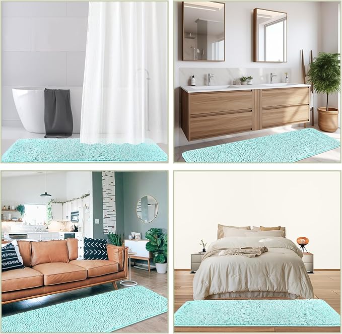 Bathroom Runner Rug 24 x 60 Inch – Extra Large Long Bath Mat | Absorbent and Washable Thick Chenille Bath Rug Non-Slip Runner Rug for Bathroom Floor, Shower, Sink(Aqua)