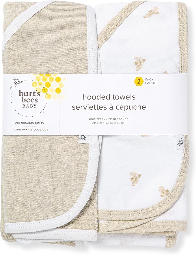 Burt's Bees Baby Infant Hooded Towels, Unisex Bath Essentials, 2-Pack | Soft and absorbent knit terry 100% organic cotton baby hooded towel that is durable and soft, measures 29" x 29"