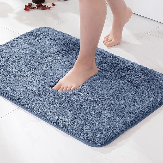 MIULEE Dusty Blue Bathroom Runner Rugs Soft Microfiber Bath Mat 24x48 Inch | Absorbent, Non Slip, Quick Dry, Fluffy Bath Rugs for Bathroom Floor Tub Showers, Machine Washable