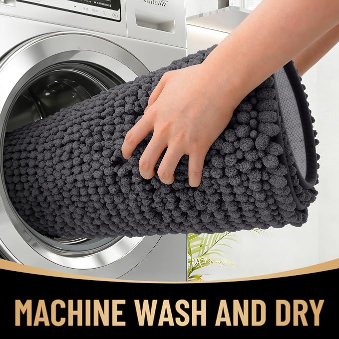 OLANLY Thick Chenille Bathroom Runner Rugs Mats 59x20, Dark Grey | Soft Absorbent Bath Rugs, Rubber Backing, Machine Wash Dry, Bath Mats for Bathroom, Tub and Shower, Home Decor Accessories