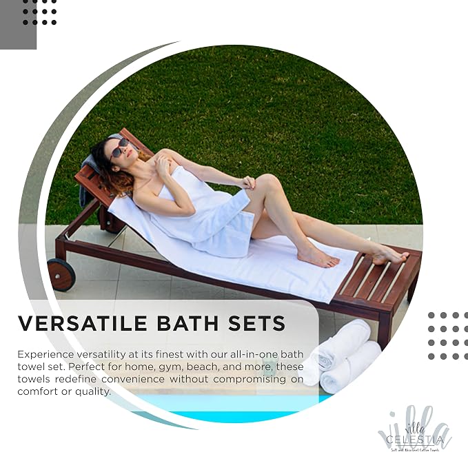 Villa Celestia 12-Piece 100% Cotton Towel Set, 4 Bath Towels, 4 Hand Towels, 4 Wash Cloth, Quick-Dry, Black