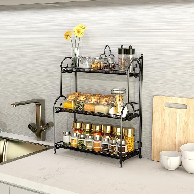 YIUKEA Bathroom Organizer Countertop - 3 Tier Spice Rack Organizer, Counter Organization and Storage for Bathroom, Kitchen, Bedroom, Offices, Foldable