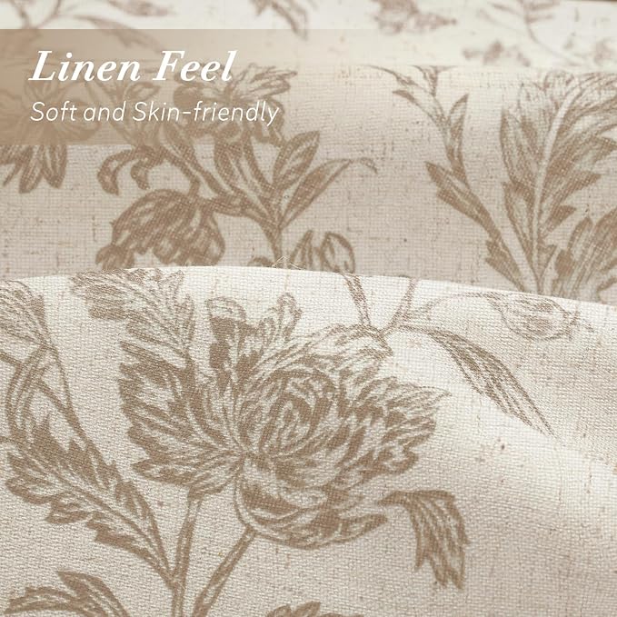 Beige Floral Shower Curtain,Vintage Linen Cottagecore Shower Curtains for Bathroom, 72" W x 72" L