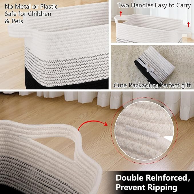 OIAHOMY Storage Basket, Woven Baskets for Storage, Cotton Rope Basket for toys,Towel Baskets for Bathroom - Pack of 3, Gradient Dark