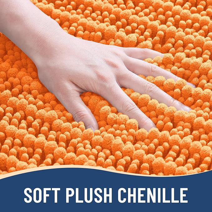 Arotive Bathroom Rugs Mat 54x24, Soft Absorbent Chenille Shaggy Bath Mat | Orange, Machine Wash Dry, Bath Rugs for Bathroom Floor, Tub and Shower, Home Decor Accessories