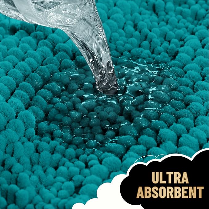 OLANLY Thick Bathroom Rugs 30x20, Chenille Striped Bath Rugs, Deep Lake | Rubber Backing, Machine Wash, Extra Soft Absorbent Bath Mats for Bathroom Floor, Tub and Shower, Home Decor Accessories
