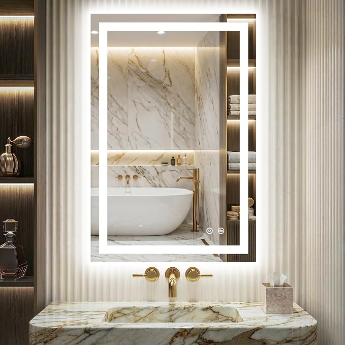 LED Mirror for Bathroom 36x24 Inch, Dimmable Front & Backlit Vanity Mirror with Anti-Fog, 3 Color Modes, Memory Function, Shatterproof Tempered Glass, Horizontal or Vertical Mount