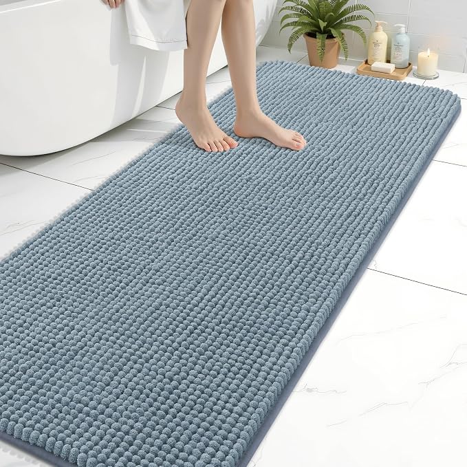 Arotive Chenille Bathroom Rugs 70x24, Soft Absorbent Bath Mat, Grayish Blue | Rubber Backing, Machine Washable Dry Bath Mats for Bathroom Floor, Tub and Shower, Home Decor Accessories