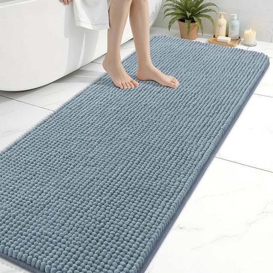 Arotive Chenille Bathroom Rugs 70x24, Soft Absorbent Bath Mat, Grayish Blue | Rubber Backing, Machine Washable Dry Bath Mats for Bathroom Floor, Tub and Shower, Home Decor Accessories