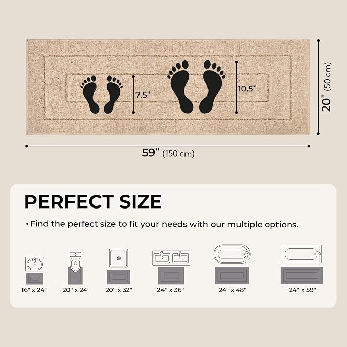 GRANNY SAYS Khaki Bathroom Rug 59" x 20", Non-Slip Microfiber Bath Mat | Ultra-soft, with durable TPR backing for reliable grip, fast water absorption, machine washable for small bathroom spaces