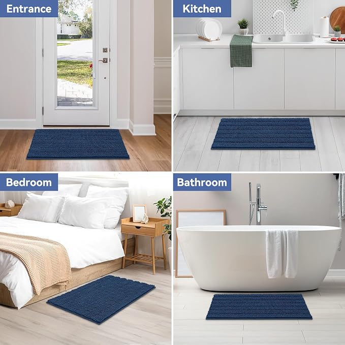 Bcoimo Bath Rug Mat,Chenille Extra Soft Navy Bathroom Floor Shower Tub Mats | Non Slip with Rubber Backing Bathroom Rugs;High Absorbent And Quick Dry 36x24 Microfiber mat; Machine Washable;Extra Soft mat
