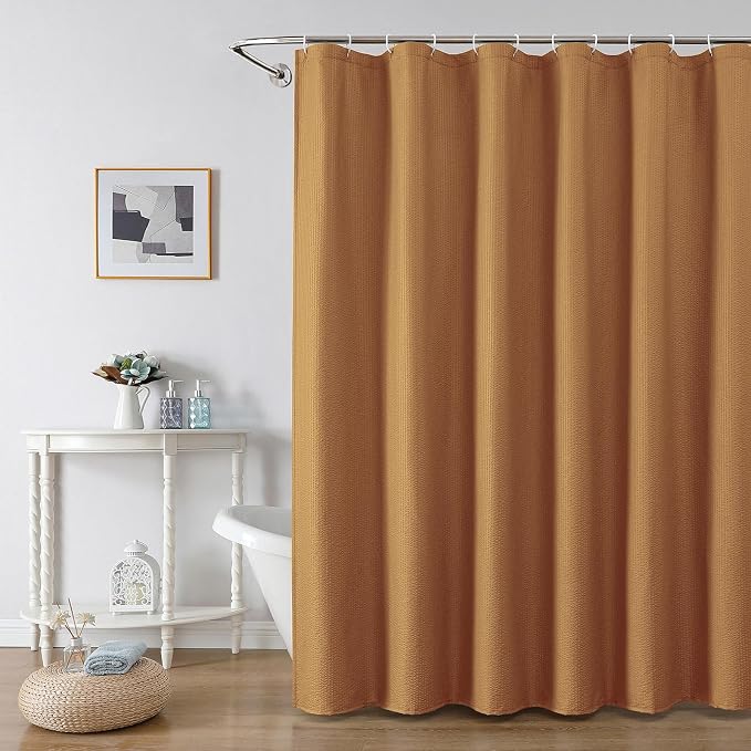 Gold Shower Curtain for Bathroom 78 Inches Long, 3D Embossed Textured Fabric Farmhouse Shower Curtain Soft Cloth, Water Repellent, Machine Washable, Hotel Style, 72" W x 78" L, Gold