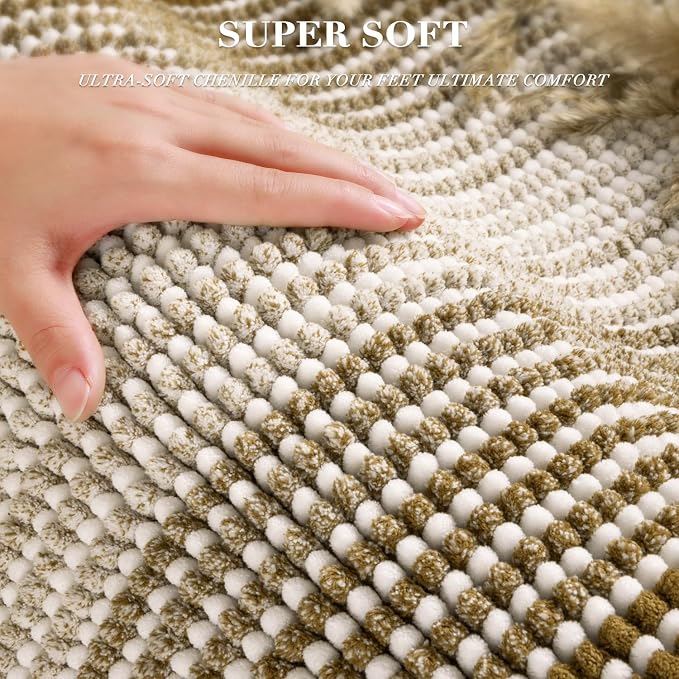 Bathroom Rugs and Mats Sets, 2 Piece Thick Absorbent Chenille Non Slip, Soft Shaggy Bath Room Floor Mats for Bathroom, Machine Washable (Petrified Oak, 20" x 47" Plus 16" x 24")