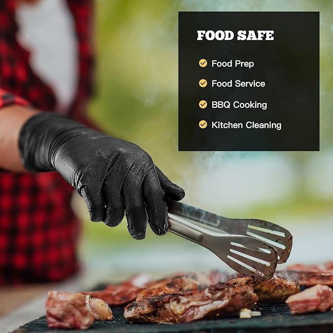 Heavy Duty Black Nitrile Gloves, 6 Mil, Fully Textured, Mechanic Disposable Gloves, Latex Free, Powder Free