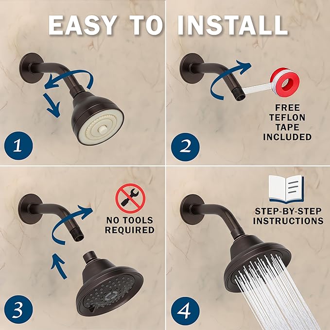 Massage Shower Head With Mist - 2.5 GPM - Oil-Rubbed Bronze | High Pressure Boosting, 6 Function Adjustable Massaging Rainfall Showerhead For Low Flow Baths With Water Saving Nozzles
