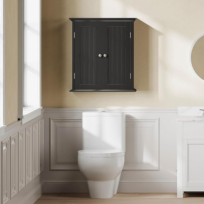 ChooChoo Bathroom Wall Cabinet with 2 Doors, Over The Toilet | 8.8"D x 21.1"W x 24"H, Medicine Cabinet, Adjustable Shelves, Cupboard, Black