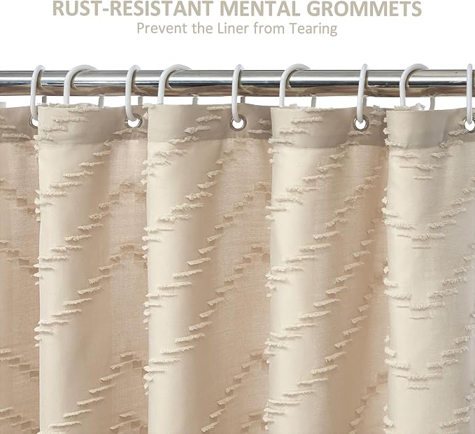 Siiluminisoy Boho Farmhouse Shower Curtain, Woven Fabric Cute Beige, 60 x 72 Tufted Chevron Textured Striped Modern Farmhouse Minimalist