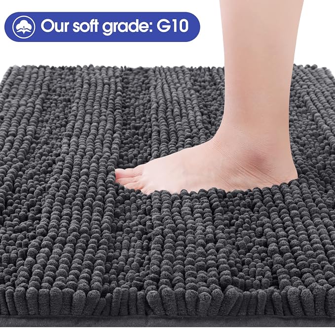 Striped Grey Bathroom Rug Mat 36"x24" Ultra Soft, Non Slip Chenille Bath Rugs, Absorbent Plush Shaggy Bath Mats for Bathroom, Bedroom, Kitchen, Shower, Tub,Dark Gray, Charcoal