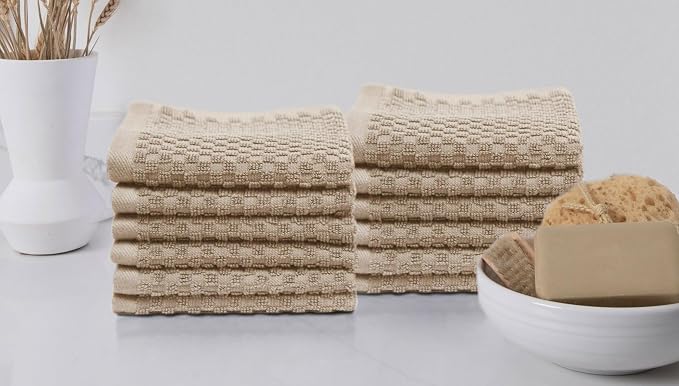 COTTON CRAFT Euro Spa Waffle Wash Cloth - Set of 12 Linen Washcloth | Luxury Face Towel Set - 100% Cotton - Soft Plush Absorbent Low Lint Quick Dry - Gym Shower Beach Bath Kitchen - 12x12 inches