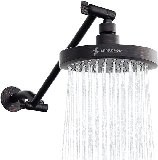 SparkPod 6" Round Rain Shower Head with 11" Shower Arm | Shower Head & Extension Arm Combo, Height Adjustable, High Pressure Performance, Easy 1-Minute Installation,Oil-Rubbed Bronze