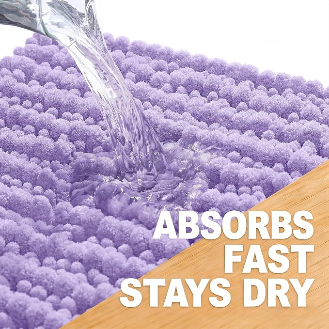 OLANLY Bathroom Runner Rugs 70x24, Thick Soft Absorbent Chenille Bath Rugs | Lavender, Quick-Drying Rubber Backing, Long Shaggy Bath Mat, Washable for Floor, Tub and Shower, Home Decor Accessories