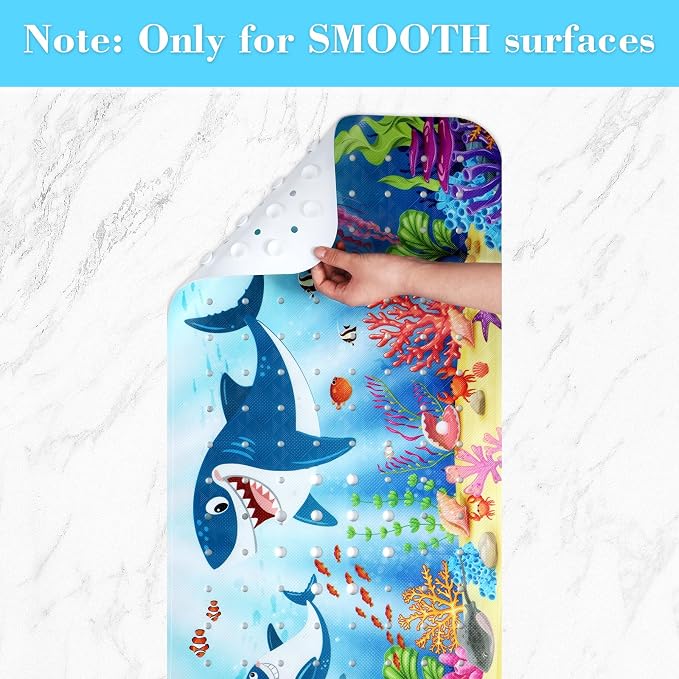 Secopad Bathtub Mat Non Slip, Cute Tub Mat, 40" x 16", Sharks | Rectangular, Anti-Slip, Machine Washable, with Drain Holes and Suction Cups,For Bathtub and Shower Floor, for Toddler & Kids