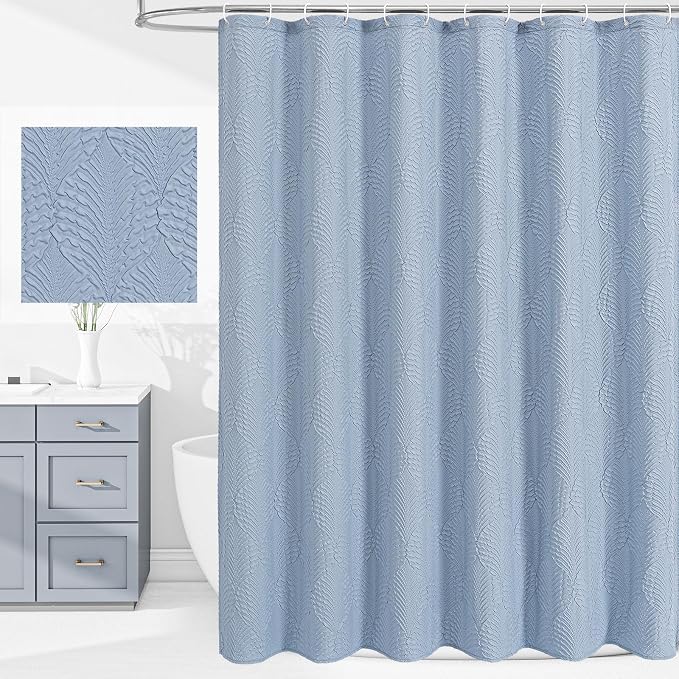 36x72 Small Stall Shower Curtain, Fog Blue Embossed Half Bath Curtain