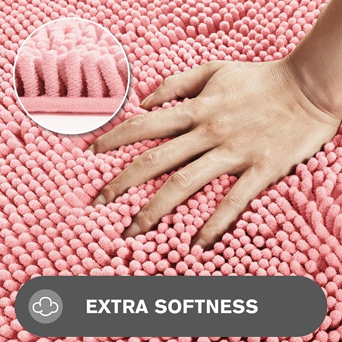 Pink Bathroom Rugs Sets 2 Piece – Absorbent and Washable Bath Mat, Non-Slip, Thick Soft Chenille Bath Rugs for Bathroom Floor, Shower, Sink - 20" x 32"+24" x 36"